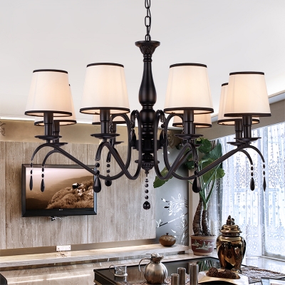 8 Lights Coolie Pendant Lighting with Fabric Shade Traditional Chandelier Light in Black