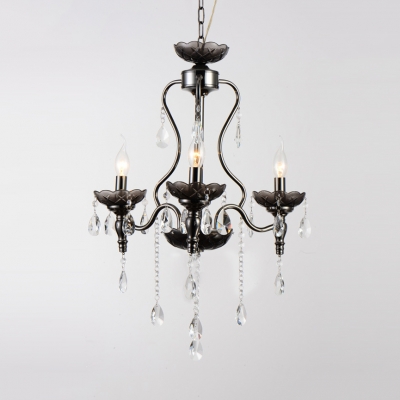 Adjustable Black Candle Chandelier with Clear Crystal Decoration 3 Lights Classic Light Fixture for Dining Room