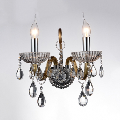 Antique Style Sconce Lighting 1/2 Lights Glass Wall Mounted Light Fixture with Clear Crystal Decoration