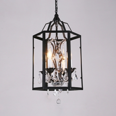 Caged Pendant Lighting Foyer 4 Lights Classic Hanging Chandelier with Adjustable Cord in Black
