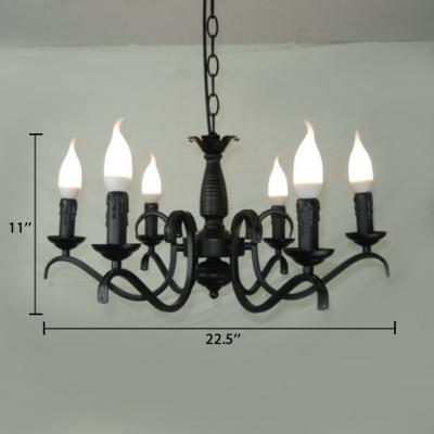 Candle Dining Room Chandelier Light Metal 3/5/6/8/12 Lights Vintage Pendant Lamp in Black