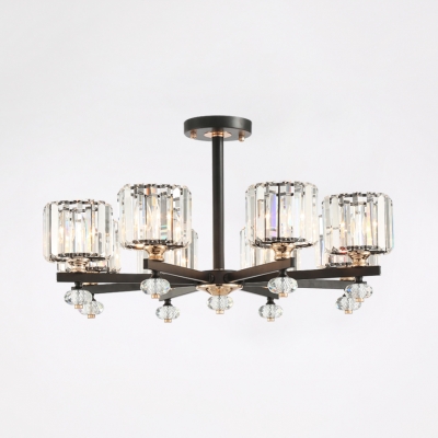 Clear Crystal Cylinder Pendant Lamp 3/6/8 Lights Contemporary Chandelier Light for Dining Room