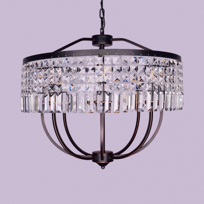 Clear Crystal Pendant Lighting with Drum Shade Multi Light Modernism Suspension Light in Bronze