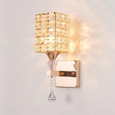 Clear Crystal Rectangular Wall Mount Light Fixture Antique Style Sconce Lighting in Rose Gold