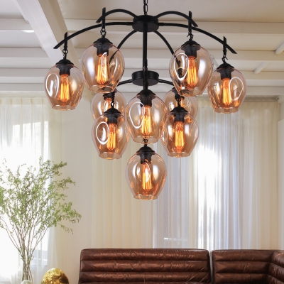 Clear Orb Chandelier Light 10 Lights Height Adjustable Antique Hanging Lamp for Dining Room