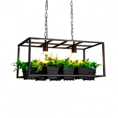 Dining Room Rectangle Hanging Island Lights Metal Industrial Black Pendant Lights with 23.5