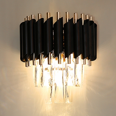 Dining Room Wall Light Fixture 1/2 Lights Clear Crystal and Metal Traditional Black Wall Sconce