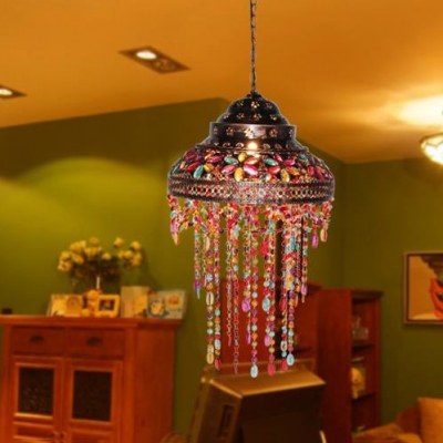 Double Bubble Hanging Light Living Room Single Light Vintage Pendant Lamp with Colorful Crystal