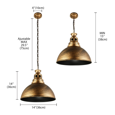 Industrial Pendant Light with Dome Metal Shade, 12.6