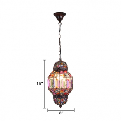 Lantern Bedroom Hanging Lamp Metal Single Light Vintage Pendant Lighting with Colorful Crystal