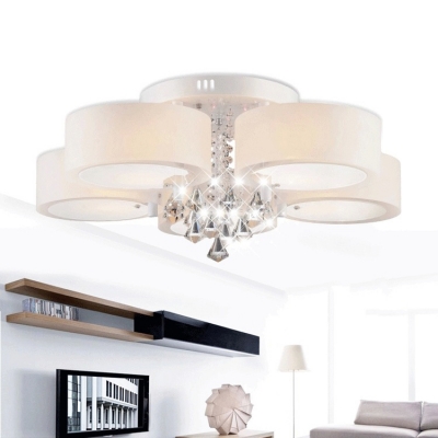 Living Room Drum Semi Flush Light Acrylic Modern Style Ceiling Lighting with Clear Crystal Decoration