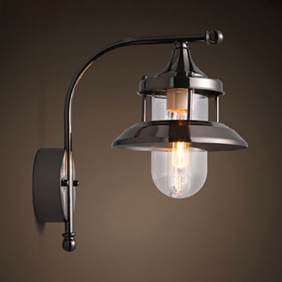 Living Room Sconce Light Metal Single Light Industrial Wall Light Fixture in Black/Gray