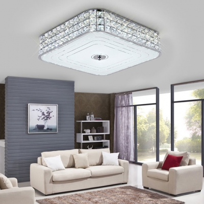 Living Room Square Flush Mount Lighting Clear Crystal Modern Style Ceiling Light Fixture, Third Gear