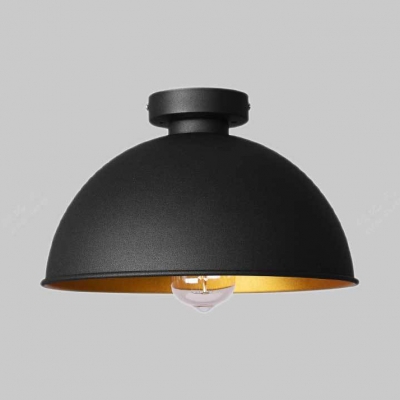 Metal Dome Ceiling Flush Light Single Light Industrial Flush Mount in Black for Foyer