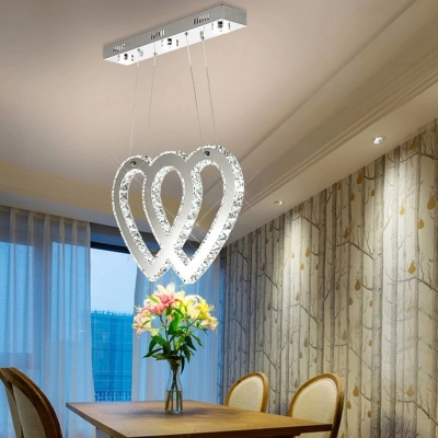 Metal Pendant Lamp with Heart/S/Twist Shape and Clear Crystal Modern Chandelier Light in Chrome