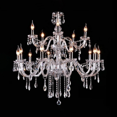Modern Chrome Chandelier with Candle 12/15/18 Lights Clear Crystal Pendant Lighting with 12