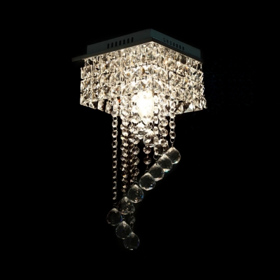 Modern Nickel Flush Ceiling with Rectangle Canopy 1 Light Clear Crystal Hanging Chandelier