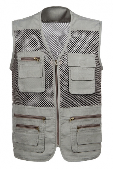 New Stylish V-Neck Quick Drying Multi Pocket Outdoor Breathable Photography Mesh Jacket Vest for Men