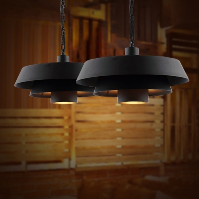 Rustic Barn Pendant Light Metal Single Light Length Adjustable Black Ceiling Light with 16