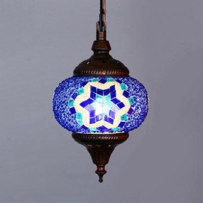 Single Light Spherical Light Fixture Antique Mosaic Pendant Lighting for Living Room