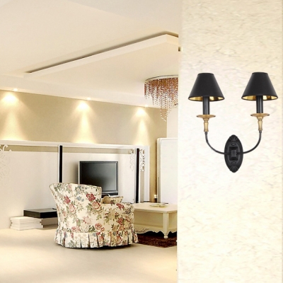 Traditional Flared Sconce Wall Light 1/2 Lights Metal Wall Lamp in Black for Living Room