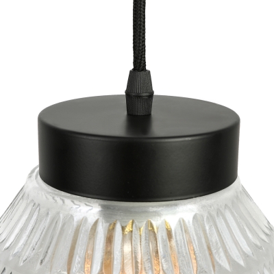 Vintage 1 Light LED Pendant with Cone Ribbed Glass