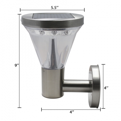 13 LED Solar Sconce Wall Light with Conical Shade Waterproof Wall Sconce for Front Door in Silver