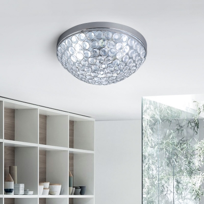 3-Light Dome Ceiling Lighting Modern Style Clear Crystal Flush Mount Light Fixture in Chrome, H6