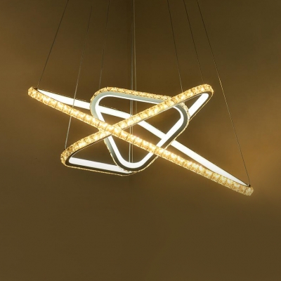 3 Lights Clear Crystal Chandelier Modern Metal Pendant Lighting Fixture in Gold/Silver