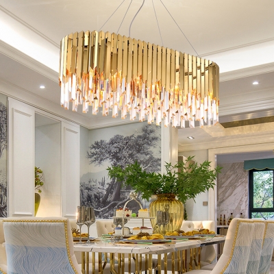 Contemporary Rectangle Chandelier Light 10 Lights Metal Chandelier with Clear Crystal in Brass