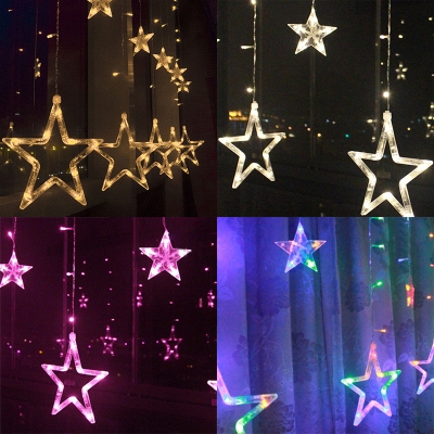 2-Pack Decorative Star Hanging Lights 8ft 138 Lights LED Fairy String Lights for Balcony Garden