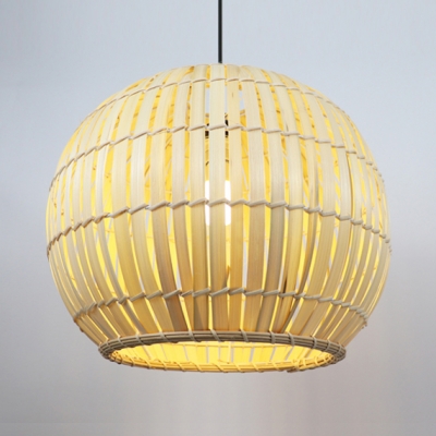 Beige/Brown Globe Hanging Lamp Pastoral Single Light Rattan Pendant Light for Hallway Corridor