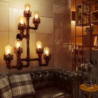 Industrial Pipe Wall Light Fixture Metal 7 Lights Wall Sconce for Foyer