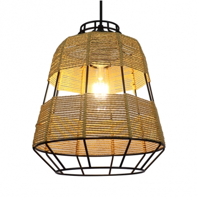 Metal Cage Tapered Hanging Light in Rustic Style Single Head Pendant Ceiling Lights for Restaurant