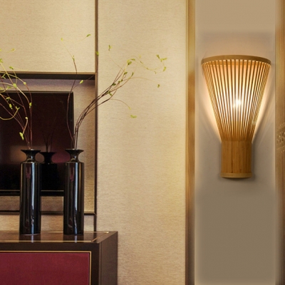 Bamboo Torch Wall Washer Modern Simple 1 Light Wall Sconce in Wood for Hallway Bedroom