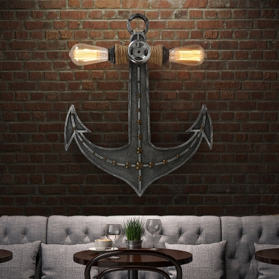 Anchor Sconce Light 2 Lights Metal Antique Bronze Wall Lamp for Living Room Foyer