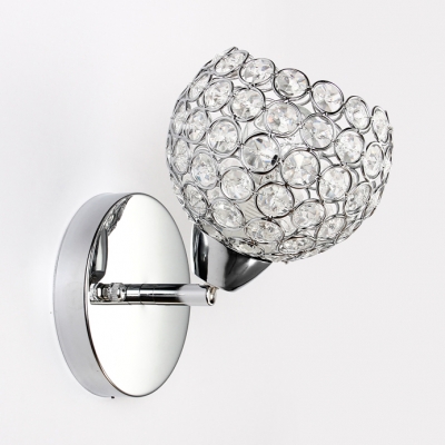 Ball Sconce Light for Bedroom One-Light Antique Style Clear Crystal Wall Lighting in Chrome, H8