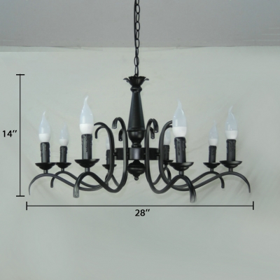 Candle Dining Room Chandelier Light Metal 3/5/6/8/12 Lights Vintage Pendant Lamp in Black
