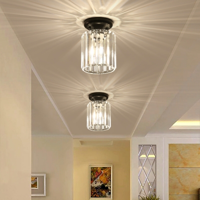 Clear Crystal Mini Semi Flush Mount Lighting Single Light Modern Style Ceiling Light Fixture for Hallway