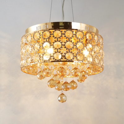 Clear Gold Crystal Round Canopy Chandelier 4 Lights Contemporary Pendant Lights with Adjustable Cord