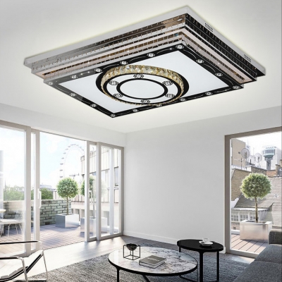 Contemporary Rectangle Ceiling Fixture Crystal Chrome LED Flush Light for Dining Room