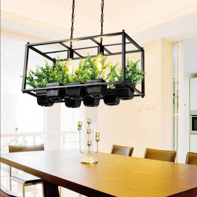 Dining Room Rectangle Hanging Island Lights Metal Industrial Black Pendant Lights with 23.5