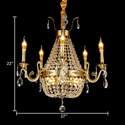 French Empire Chandelier with Candle 8/9/12 Lights Pendant Light with Clear Crystal Decoration in Aged Brass