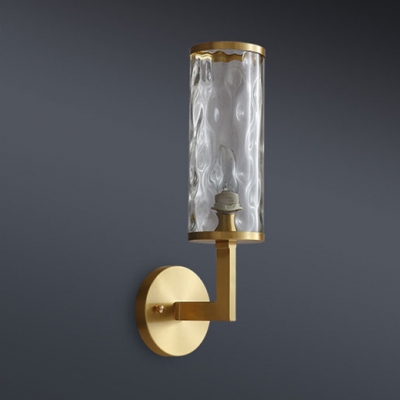 Gold Cylindrical Wall Light Modern Metal Sconce Light with Clear Crystal for Bedroom