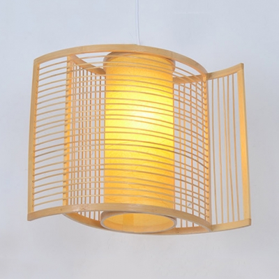 Handmade Curved Ceiling Pendant Bedroom 1 Light Height Adjustable Asian Style Bamboo Hanging Lamp, 12
