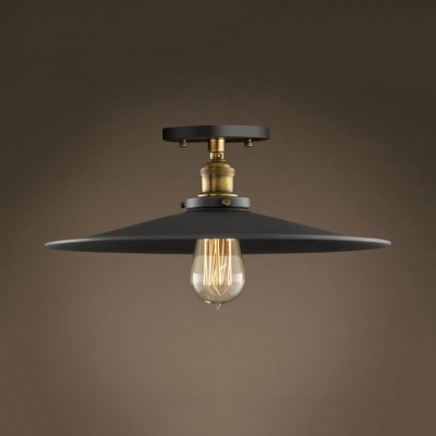 Industrial Flared Semi Flush Light with Metal Shade 1 Light Ceiling Light in Brass Finish