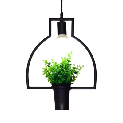 Industrial Flower Pot Ceiling Pendant Light Length Adjustable Metal Single Light Pendant Lamp for Kitchen