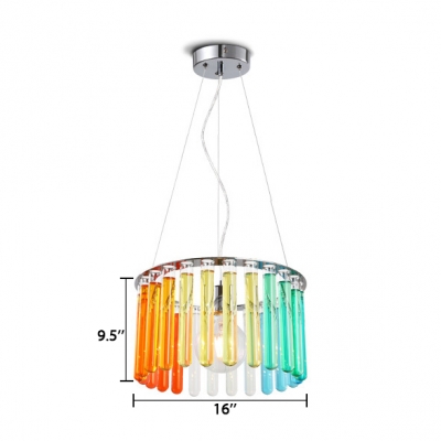 Kid Pendant Light with Drum Shade Colorful Crystal Single Light Drop Light with 71