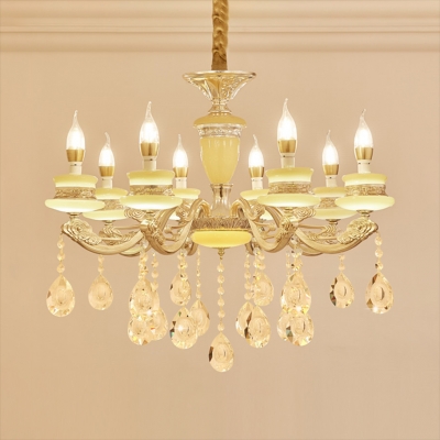 Modern Candle Chandelier Clear Crystal 6/8/15 Lights Yellow Hanging Pendant with 19.5