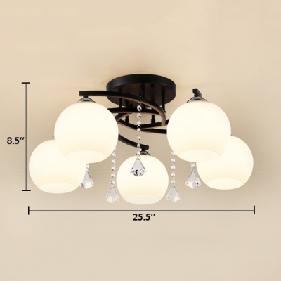 Modern Orb Semi-Flush Light Acrylic 3/5/7/9 Lights White Ceiling Fixture for Dining Room